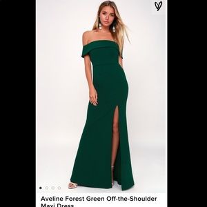 Lulus Aveline Forest Green Off-the-Shoulder Maxi